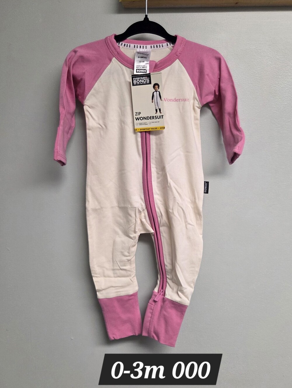 Bonds Pink & Cream Zip Wondersuit One-Piece 0-3m 000